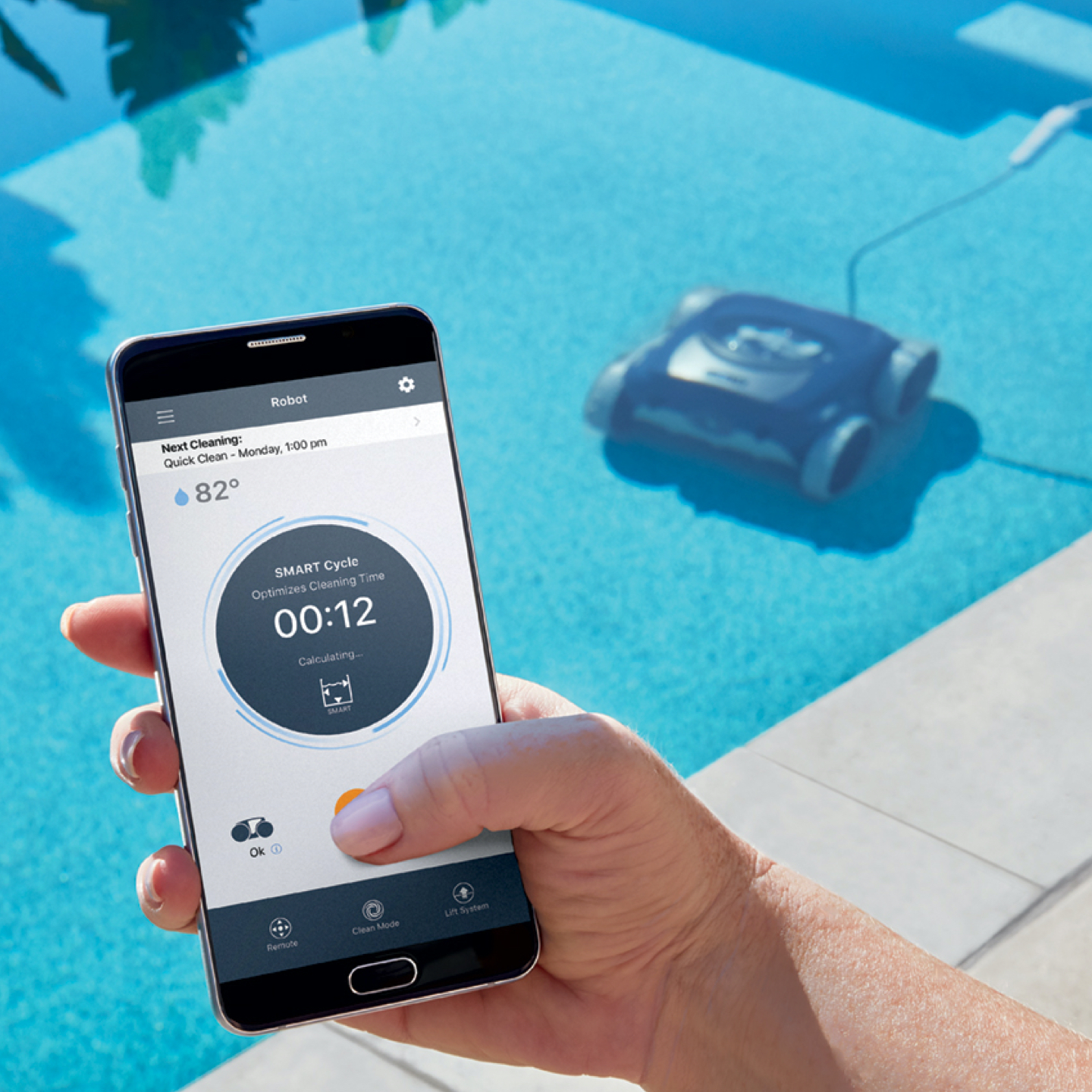 User Controlling Robotic Pool Cleaner With iAquaLink App