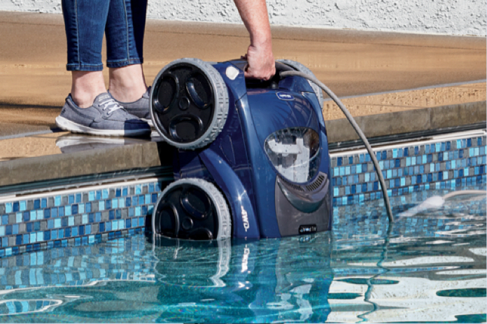 Pool Cleaner Being Easily Lifted Out of Pool