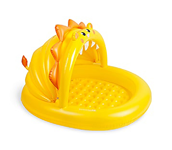 Baby pool float with shade protection shaped like a lion